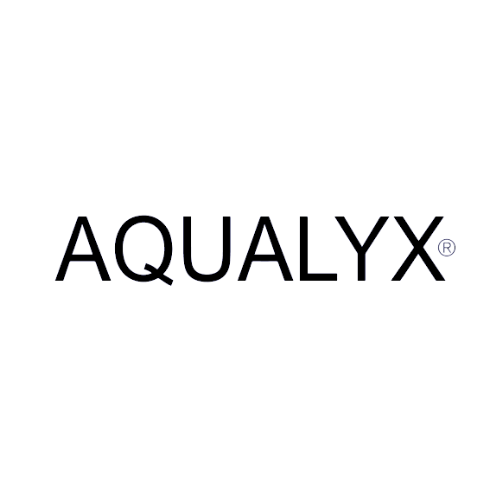 AQUALYX Markenlogo in schwarzer Großbuchstaben-Schrift auf weißem Hintergrund