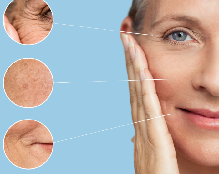 Nahaufnahme einer Frau mit Fokus auf Hautalterung