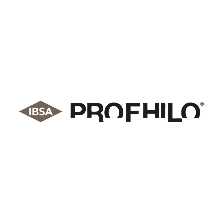 PROFHILO Logo mit IBSA Diamantsymbol in Schwarz auf transparentem Hintergrund