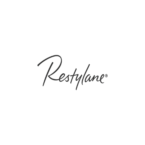 Restylane Logo in eleganter, grauer Schreibschrift auf weißem Hintergrund